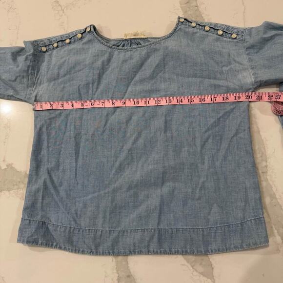 Madewell Convertible Cold Shoulder Chambray Blouse Women's XXS Blue Denim Preppy - Picture 8 of 9